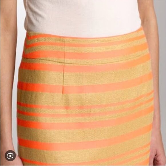 J.Crew Linen Blend Pencil Skirt Coral & Tan Stripes Size 6 - Picture 2 of 12